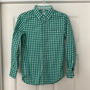 Boys Crewcuts Green & White Checkered Gingham Button-Up Shirt Size 8
